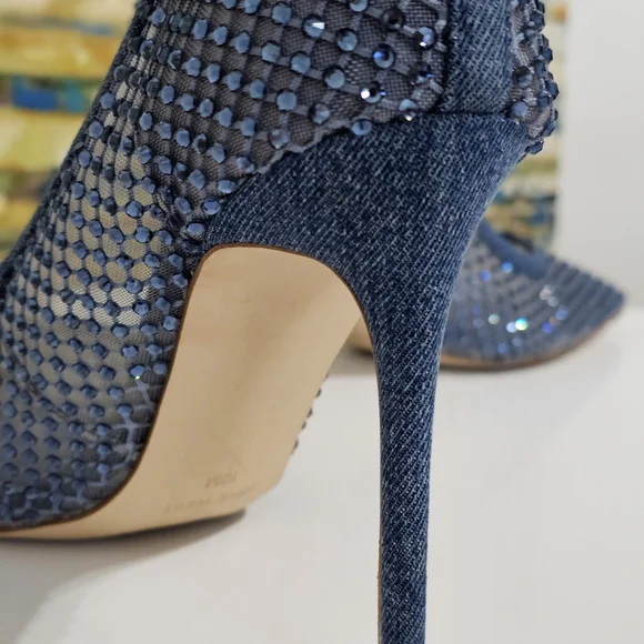 Nine West Freshe Denim Rhinestone Mesh Stiletto Pumps New Size 10 - Picture 4 of 16